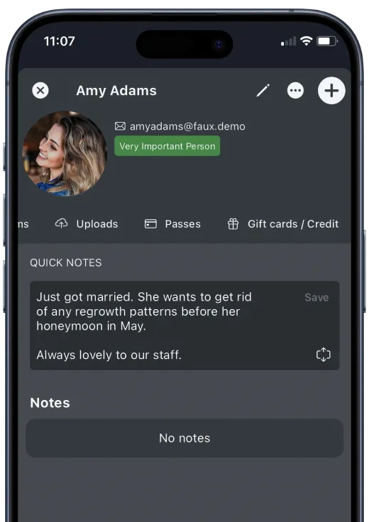 Customer notes screenshot