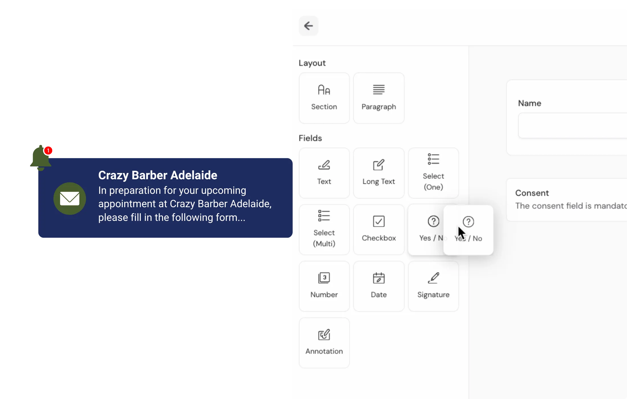 Mobile app customer form