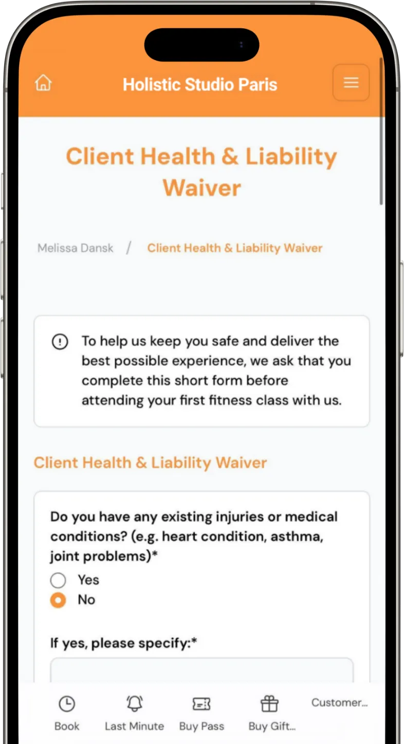 Mobile app customer form