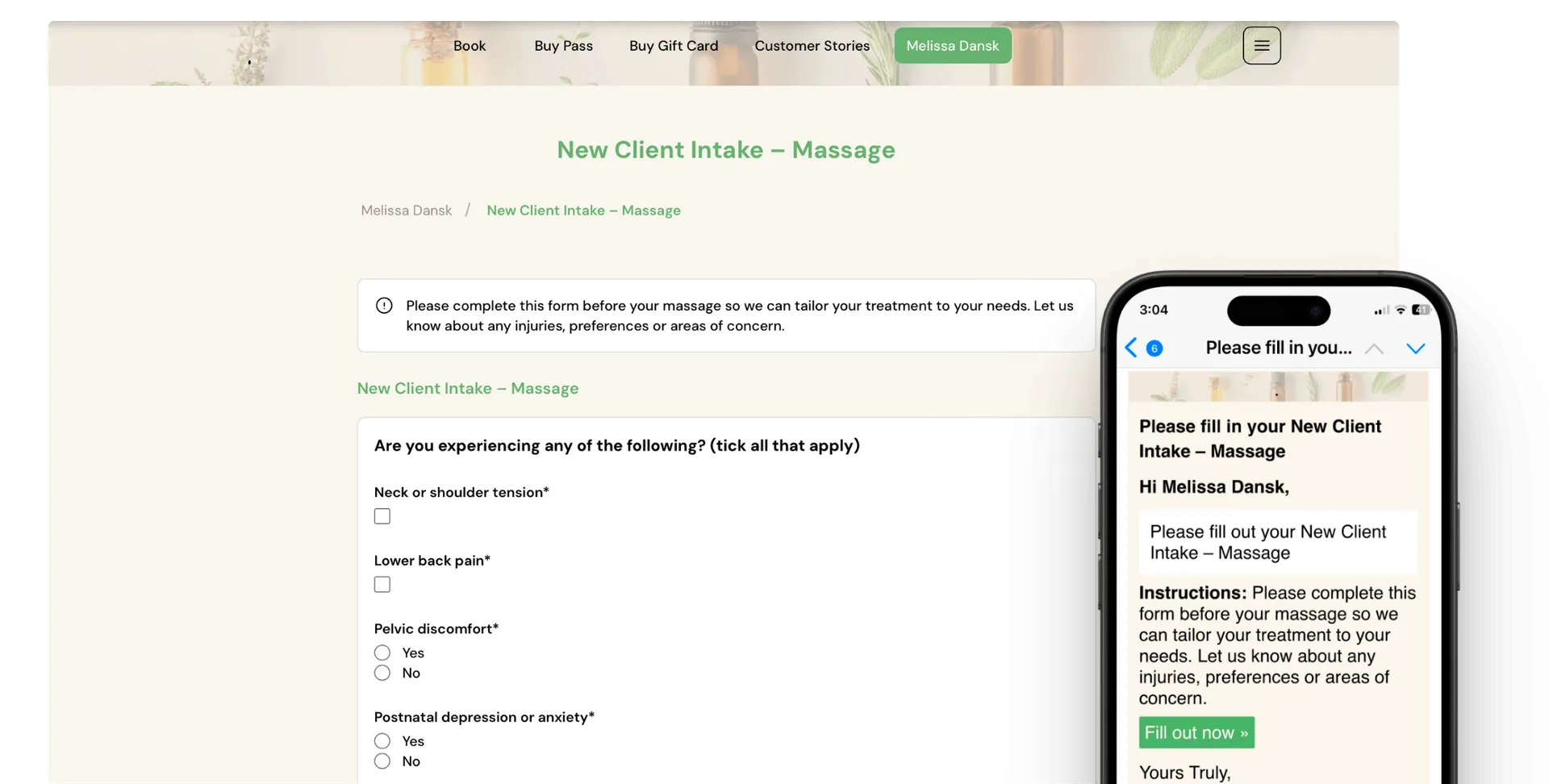 Mobile app customer form