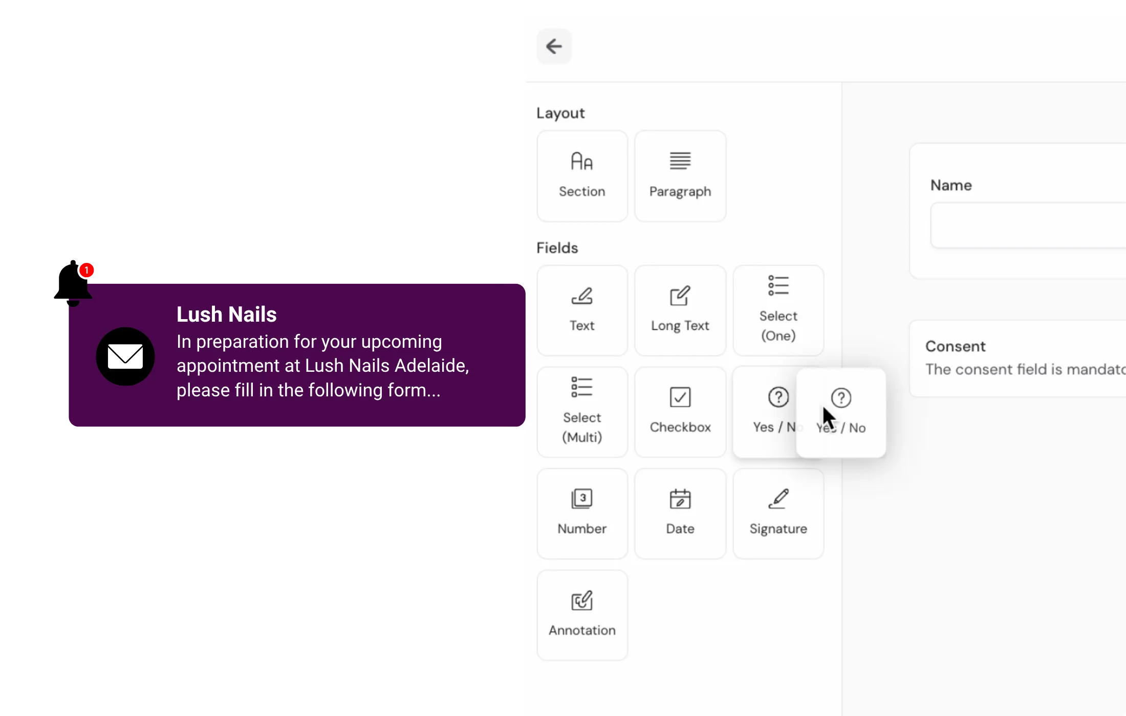 Mobile app customer form