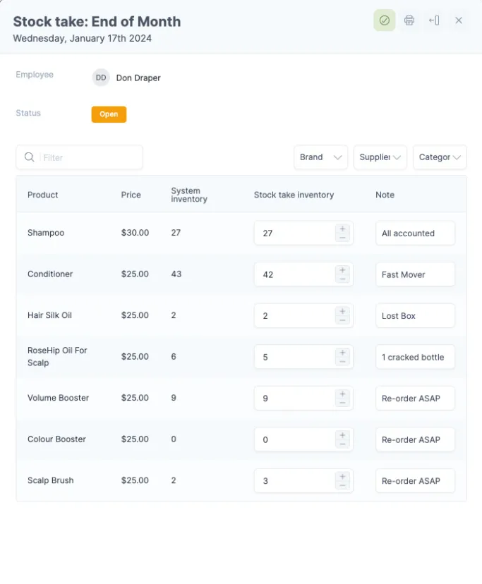Creating a End of Month stock take