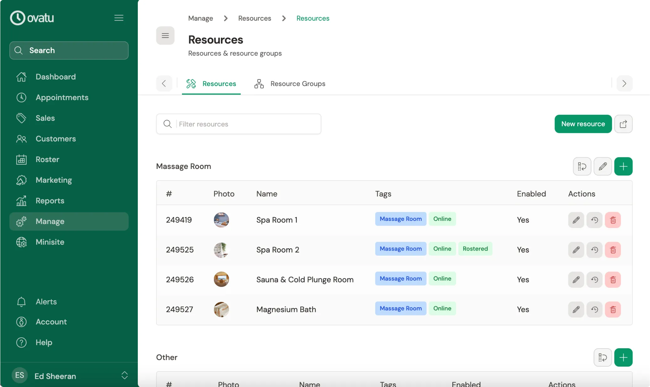 Organising appointment resources in the schedule