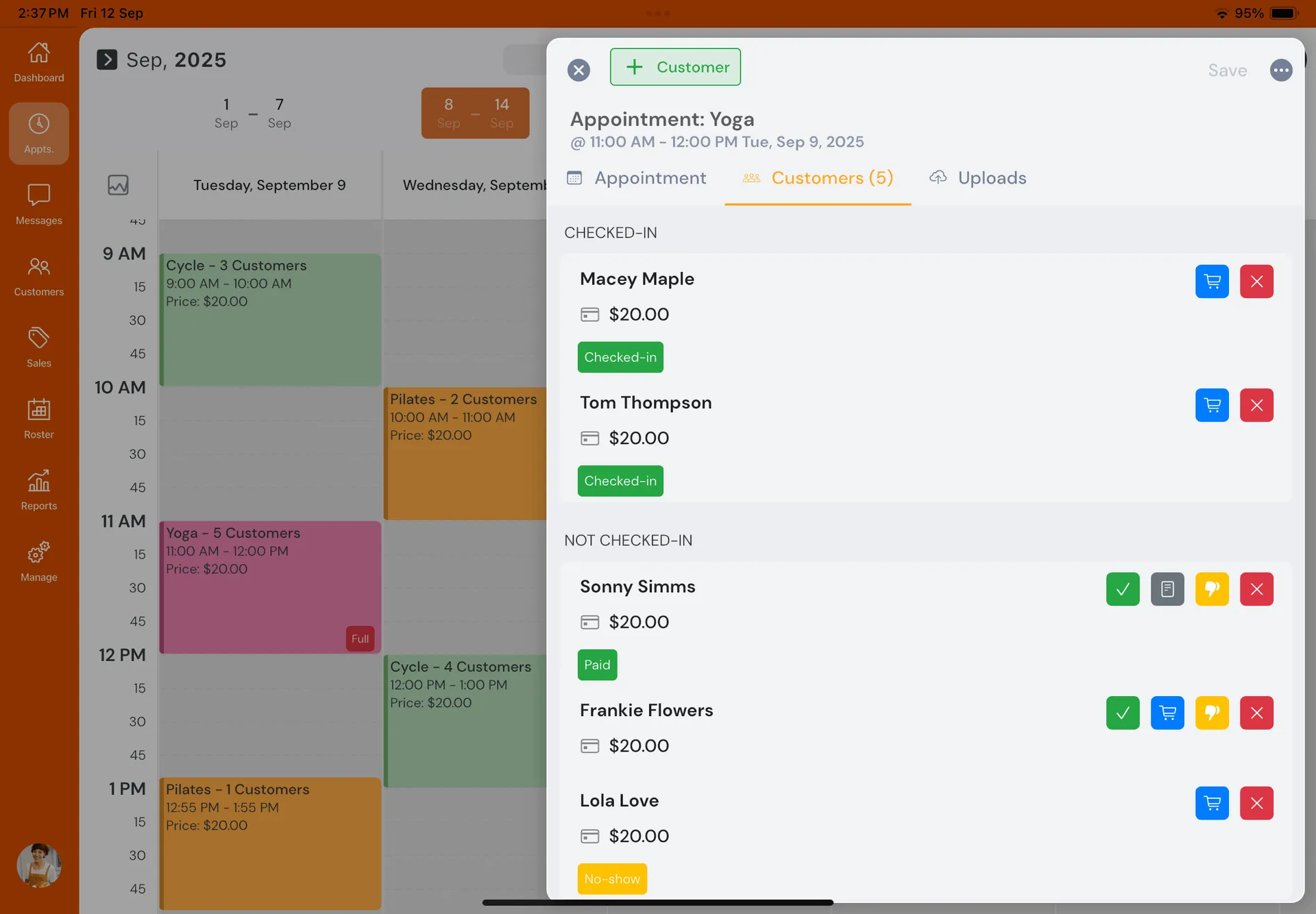 Organising appointment customers in the schedule