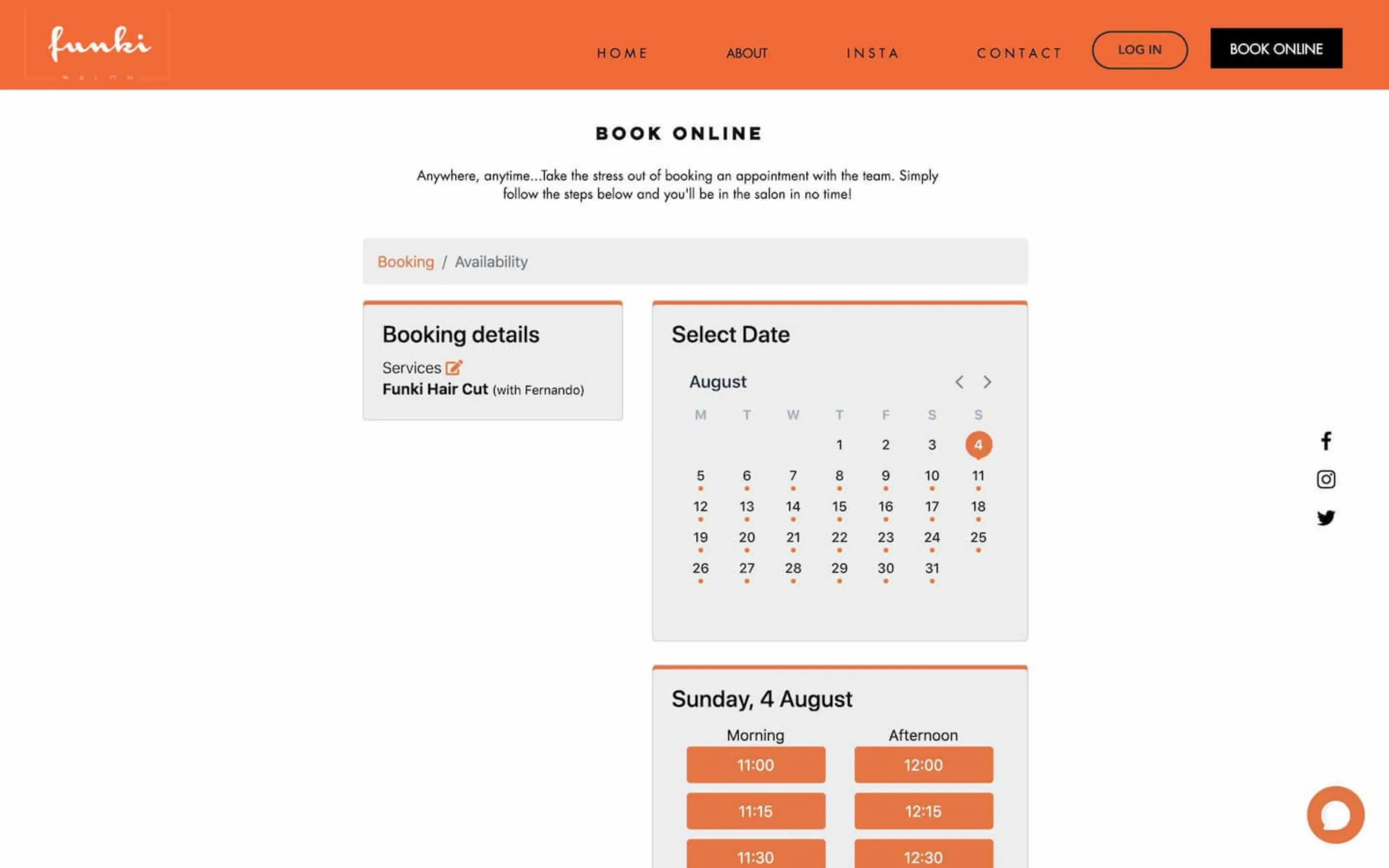 The embeded Ovatu booking widget on a website
