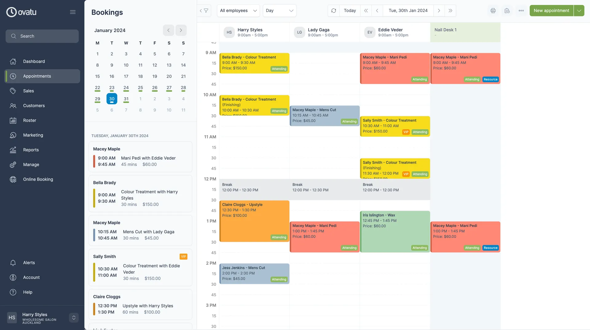 Web app schedule screenshot